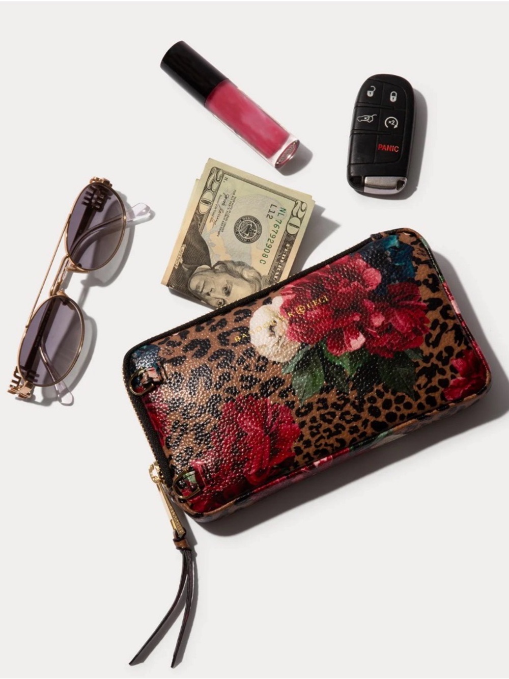 Bandolier Cici in Cheetah and Gold Top Grain Leather Expandable Zip Pouch